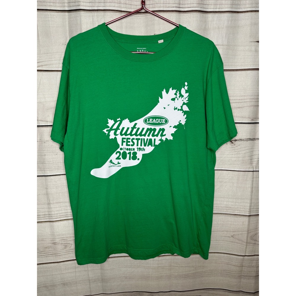 League Graphic Tee Men L Green Autumn Festival 2018 Mermaid Lake Cotton T-Shirt